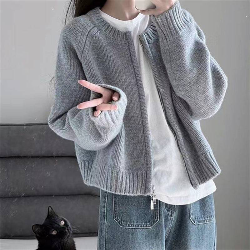 Women's zipper long-sleeved knitted cardigan sweater - Xmaker