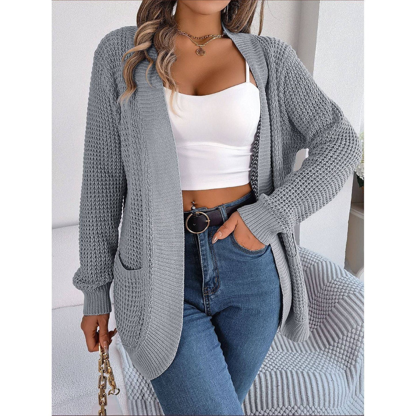 Casual Pocket Long Sleeve Knitted Sweater Cardigan Jacket - Xmaker