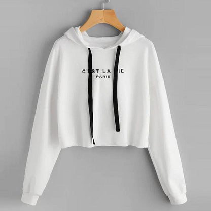 Ladies Short Hooded Printed Sweatshirt Ladies Top - Xmaker