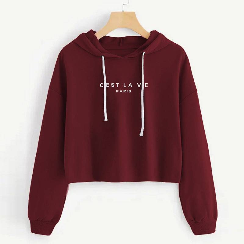 Ladies Short Hooded Printed Sweatshirt Ladies Top - Xmaker