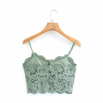 Women Tank-Top Camis Cropped Chic-Tops Thin-Strap Lace Backless Vintage - Xmaker