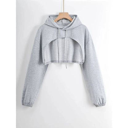 Drop Shoulder Super Crop Drawstring Hoodie - Xmaker