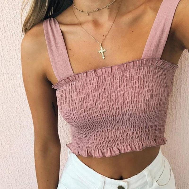 Bow Tie Strap Crop Tank Top Elastic Camis - Xmaker