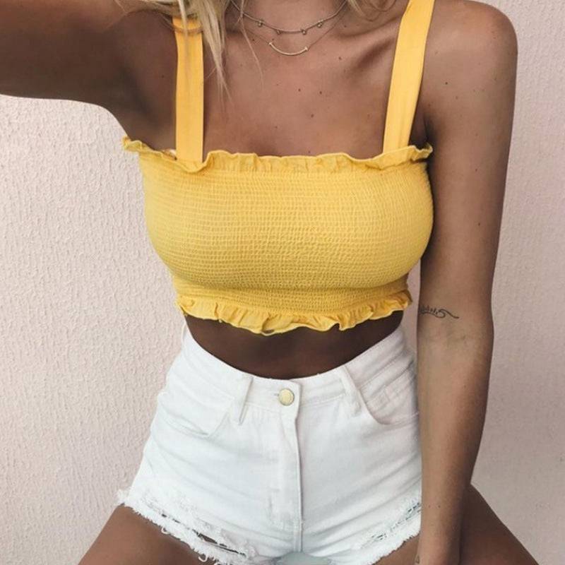 Bow Tie Strap Crop Tank Top Elastic Camis - Xmaker